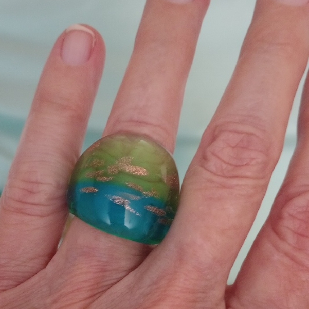 Green and Blue Glass Ring